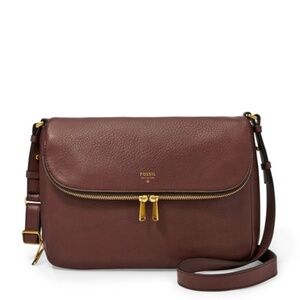Fossil Preston Chocolate Brown Flap Leather Crossbody Purse